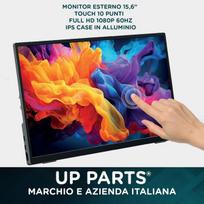 Monitorius Up Parts® Nešiojamas monitorius, jutiklinis ekranas, nešiojamas ekranas, 156at - 15.6" aliuminio jutiklinis ekranas, Full Hd 1920 x 1080, Ips, Usb-c ir Hdmi, itin plonas, įmontuoti garsiakalbiai
