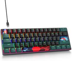 Sbockeeb mechaninė žaidimų klaviatūra, mini 60 procentų Amerïka Qwerty klaviatūra, 61 klavišų laidinė klaviatūra su vaivorykštės apšvietimu, skirta Pc žaidėjams (rainbow 61 Soundwave-b)
