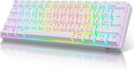 Rk Royal Kludge Rk61 Rgb 60% mechaninė žaidimų klaviatūra, belaidė/laidinė bluetooth klaviatūra su hot swap clicky blue jungikliais, suderinama su įvairiais įrenginiais, balta (qwertz)
