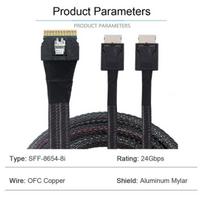 Nfhk pci-e ultraport slimline sas slim 4.0 sff-8654 8i 74pin į dual oculink sff-8611 kabelį 50 cm pci-express