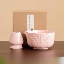 2/4/7 Pcs New Ceramic Matcha Bowl Flower Sakura Matcha Making Kit Reusable with Pouring Spout Matcha Whisk Holder Tea Lovers beige
