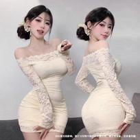 New fun pure desire style lace temperament one-word shoulder dress women's sexy tight hip skirt one size fits all balta