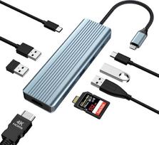 Usb c adapteris hub, usb c hub, 4k hdmi hub, usb c dokas, usb c adapteris dokas, 9 in 1 hub su 4k hdmi, usb c pd, usb c 3.0, usb 2.0, 3 x usb 3.0, sd/tf kortelių skaitytuvas, skirtas windows ir ios sistemoms