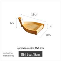 Mini Wooden Sushi & Sashimi Boat Serving Plate – Japanese/Korean Dessert & Cake Display beige