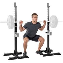 Set of 2 Barbell Rack Stands in Steel, 2 Hooks with Adjustable Height, Capacity 150kg, 55x57x105-170cm, Black 55 x 57 x 170 cm