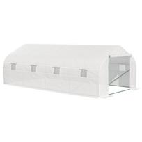 Garden Tunnel Greenhouse 18 m² dim. 5.95L x 3W x 2H m Door + 8 Roll-Up Windows Galvanised Steel High-Density PE Cover White 595 x 300 x 200 cm