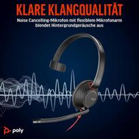 Laidinė ausinė Poly Blackwire 5210 (plantronics) lankstus mikrofonas su triukšmo slopinimu - viena ausis - jungiamas prie kompiuterio/mobiliųjų įrenginių per usb-c, usb-a arba 3,5 mm, suderinama: teams, zoom