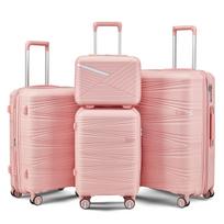 4-Piece Hardshell Luggage Set PP, Suitcase (20/24/28 Inch), 14  Cosmetic Case, Removable Wheels, Space-Saving, Lightweight & Robust Combination Lock 47 x 29 x 68 cm rožinė