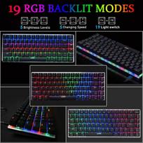 Felicon Ak33 usb laidinė mechaninė žaidimų klaviatūra, 80% blue switch klaviatūra su 19 rgb chroma led apšvietimu, 82 klavišų anti-ghosting metalinis skydelis, skirta pc, mac ir nešiojamam kompiuteriui, juoda
