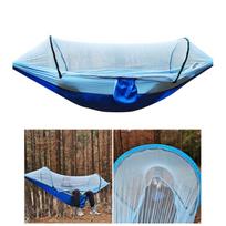Camping Hammock with Net 210T Nylon Taffeta Automatic Quick Opening Hammock Tent for Outdoor 260x140cm/102x55in Light Blue blue