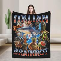 Funny Italian Brainrot Blanket  Soft Warm Street Trend Plush Bedding Throws For Home Decor Picnic Flannel Bedspread Bed Cover 75cm*90cm black
