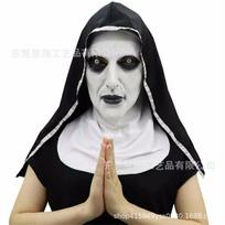 Halloween Haunting2Nun Ghost Latex Mask Horror Party Screaming Ghost Face Scary Atmosphere Prop Open-mouthed bloodless nu