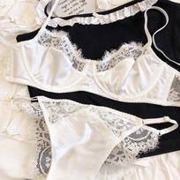 Seksualus apatinio trikotažo rinkinys moterims Itin plonas liemenėlių rinkinys prancūziškais nėriniais kvėpuojantis bralette moteriškas šilko patogus liemenėlės ir apatinis trikotažas S žalia