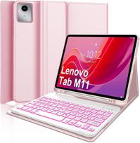 Winchking klaviatūros dėklas, skirtas lenovo tab m11 11 colių 2024, klaviatūra, skirta lenovo tab m11 planšetiniam kompiuteriui, magnetinė nuimama su qwertz išdėstymu (rožinis apšvietimas)