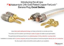 Nakamichi Fanlock Excel Series paauksuoti 24k bananiniai kištukai, 10awg - 18awg, 4 mm storio, skirti garsiakalbių stiprintuvui, Hi-fi stereo namų kino teatro garso kabelio greitam prijungimui, 48 vnt. (24 poros)