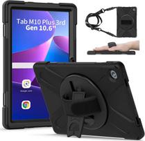 Gerutek dėklas, skirtas Lenovo Tab M10 Fhd Plus 3rd Gen 10.6 colių 2022 (tb-125f/tb-128f), smūgiams atsparus tvirtas apsauginis dėklas su pasukamu stovu, rankos dirželiu, peties dirželiu, šarvuotas dėklas, skirtas Lenovo M10 Plus