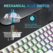 Mini 60% žaidimų klaviatūra, laidinė mechaninė klaviatūra, kompaktiška nešiojama 62 klavišų, uk išdėstymas, 19 rgb chroma apšvietimas, nuimamas usb type c, skirta pc, nešiojamam kompiuteriui, mac, ps4, xbox (white/blue switch)
