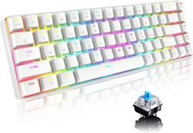 60% mechaninė žaidimų klaviatūra type c laidinė 68 klavišų usb klaviatūra su led apšvietimu 18 chroma rgb apšvietimo režimų, pilnas anti-ghosting (balti/mėlyni jungikliai)
