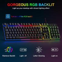Rewurnth žaidimų klaviatūros ir pelės rinkinys, Qwertz De išdėstymas, Rgb apšviesta laidinė klaviatūra, ergonomiška 4 spalvų Led žaidimų pelė, didelis pelės kilimėlis, Usb Plug & Play, skirtas Pc Ps4 Xbox