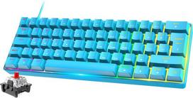 Felicon Mini 60% Rgb žaidimų klaviatūra, mechaniniai red jungikliai su kompaktiškais 62 klavišais, 18 Rgb Led chroma apšvietimas, nuimamas Usb type c kabelis, uk išdėstymas, ergonomiška pc, mac, nešiojamam kompiuteriui, mėlyna
