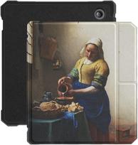 Lunso - dėklas, skirtas Kobo Libra 2 (7 colių) - veganiškos Saffiano odos miego dangtelis - Vermeer Milkmaid