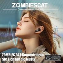 Zombies Cat In-ear ausinės Bluetooth 5.3 jutiklinis valdymas In-ear ausinės su 4 mikrofonais išskirtiniai šviesos efektai intensyvus žemų dažnių belaidės ausinės, skirtos Ios Android B2 Black