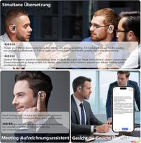 Ai translator ausinės su realaus laiko vertimu, bluetooth 5.4, hifi garsas, led baterijos lygio ekranas, 60 valandų atkūrimo laikas, 144 kalbos, ausinės susitikimams, kelionėms ir sportui (juodos)