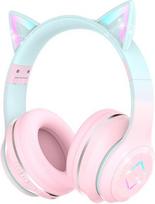 Xunpuls vaikiškos bluetooth ausinės, belaidės vaikiškos ausinės su led lempute, katės ausimis ir mikrofonu, hd stereo garsas, sulankstomos, reguliuojamas lankelis, ausinės mergaitėms