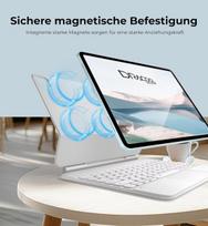 Dracool klaviatūra, skirta Ipad Air 13 colių (m3/m2, 2025/2024), klaviatūros dėklas, skirtas Ipad Pro 12.9 colių 6/5/4/3 Gen su jutikliniu kilimėliu, magnetinė laisvai plaukiojanti apšviesta Magic Type klaviatūros dėklas Qwertz, balta