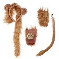 Jauno Liūto Dirbtinio Kailio Ausys ir Uodega Helovino Kostiumas Šventė Cosplay Kalėdos Gyvūno Aksesuarų Rinkinys Gyvūno Ausų Lankelis 1 brown