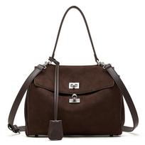 Suede Cowhide Premium Tote Bag Lazy Wind Large Capacity Frosted Cowhide Lock Bag Women's Crossbody Shoulder Bag 28*12*20 black