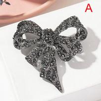 Vintage Rhinestone Bow Brooch Black Crystal Pearl Flower Bow Shape Brooch Rhinestone And Black Pearl  Scarf Pin A black