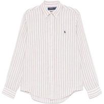Polo Ralph Lauren Solid Striped Long Sleeve Button Down Shirt Men shirts Beige 710969636002 L white