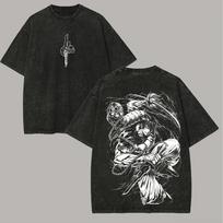 Jujutsu Kaisen Fushiguro Megumi Shikigami Battle Manga Panel Vintage Washed Oversized Black TShirt  Shonen Anime Fan Unisex Streetwear Tee S gray