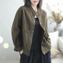 Spring Autumn Coat Pure Cotton Solid Color Jacket for Women's Retro Loose Versatile Fashion Large Pocket Coat Femal M žalia