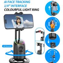 AI Auto Face Tracking Tripod Selfie Stick, 360° Rotation Phone Stand with Fill Light & Gesture Control, Bluetooth Remote for Live Vlog TikTok, No juoda