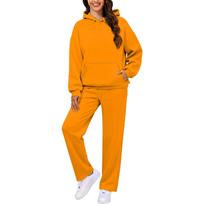 Autumn Winter Women Hoodie+Wide Leg Pants Two Pieces Casual Fleece Loose Long Sleeve Tracksuit Comfortable Sports Women Suit M yellow