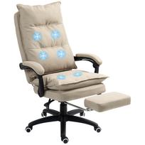 Massage Office Chair with Adjustable Height, Reclining Backrest, Built-In Footrest and Wired Remote Control, Beige 70 x 62 x 130 cm smėlis