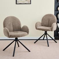 Set of 2 Swivel Dining Chairs with Armrests, Soft Upholstered Chair in Velvet-Look, Metal Legs, for Dining Room Living Room Office, Taupe 53.5 x 36 x 86.5 cm