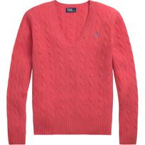 Polo Ralph Lauren Vienspalvis V formos iškirptės megztinis su siuvinėtu logotipu, ilgomis rankovėmis, moteriškas megztinis 211910422-021 M red