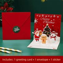 Festive Card 3D Xmas Greeting Cards Folding Pop-up Christmas Postcard Blessing Message Paper Wishes Card New Year Greeting red