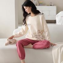 Women's Pure Cotton Long Sleeve Pajamas with Built-in Bra Pads - Cozy for Autumn/Winter, Casual Home Wear, and Suitable for Outdoors. L white