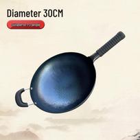 Zhangqiu Handmade Iron Fish Scale Stir-fry Pan – Single-Ear, Non-Coated, Universal Kitchen Use Single-Ear Fish Scale Pot black