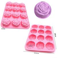 New 12-Cavity Rose Silicone Mold 3D Heat-Resistant Chocolate Mold Reusable Nonstick Mousse Mould Soap Making