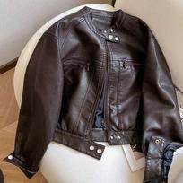2026 Spring/Autumn Women's Retro Hong Kong Style Short Leather Biker Jacket 3XL (140-155 Jin) gray