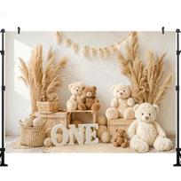LS Bohe Pampas Grass Bear Backdrops Kids Baby Photography Props Child Adult Photocall Decors 1st Birthday Cake Smash Backgrounds Cotton-150x100cm beige