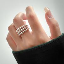 Ventfille   Silve Bead Three Layer Ring For Women Gift Hollowed Out Design Rotate Jewelry Dropshipping beige