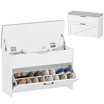 Shoe Bench with Flip-Down Drawer and Storage, Capacity 8 Pairs of Shoes, 80x30x55 cm, White 80 x 30 x 55 cm