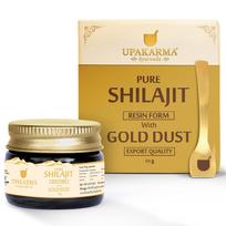 UPAKARMA Pure Shilajit Resin with Gold Dust 10g | 300mg/serving | Extensive Global Sourcing | Potent Ayurvedic Formula with 24 Carat Gold | Lab-