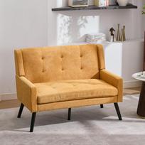 Premium Linen Bench (2-Seater) with Non-Slip Solid Wood Legs and Foam Cushions – Button-Tufted Accent Chair for Living Room, Bedroom and Office 120 x 75 x 88 cm geltona